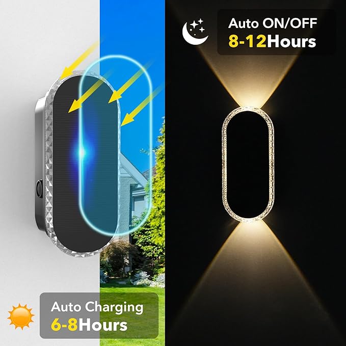 Herzila Solar Fence Lights - RGB & Warm White, LED Christmas Solar Lights Outdoor Waterproof 8 Colors,2 Lens Top and Bottom Lighting for Outdoor/Patio/Wall/Fence Pack of 2