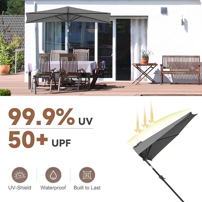 FLAME&SHADE 9ft Half Patio Umbrella - Half Outdoor Umbrella with Tilt UV Protection Waterprool, Half Round Table Umbrella for Wall Balcony, Pool, Porch, Garden, Deck, Market, Backyard (Anthracite)