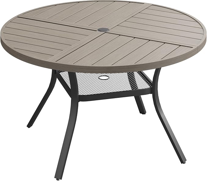 VICLLAX 40.6" Round Outdoor Table, Patio Dining Table for 4 with Umbrella Hole for Garden Lawn Deck Backyard, Antique Grey