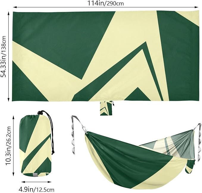 Abstract Art Green Beige Outdoor Hammock with Portabl Carry Bag Indoor Hammock for Outside Patio Backyard Poolside
