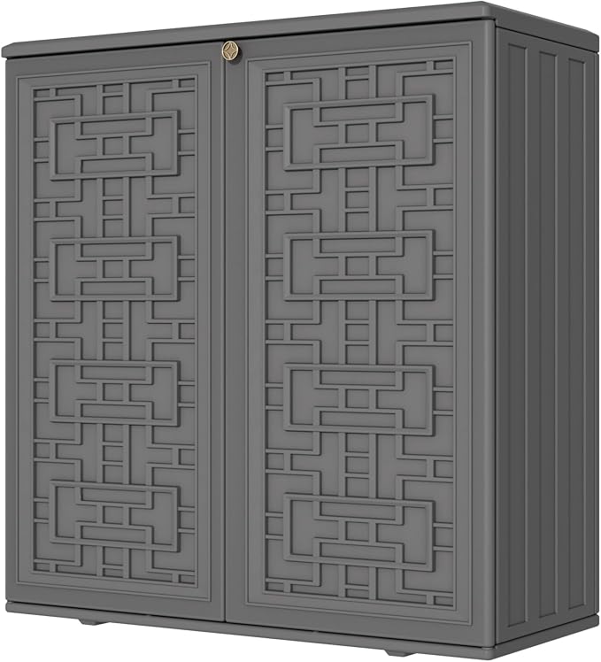 Mrosaa Storage Box Outdoor Caninet,Resin Indoor Storage Box Waterproof Outdoor Storage Cabinets for Patio/Garden/Backyard, Size 34.3''L*15''W*36.2''H(Grey)
