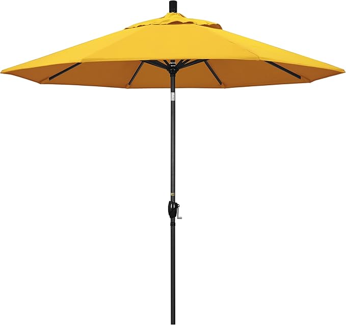 California Umbrella GSPT908302-5457 9' Round Aluminum Market, Crank Lift, Push Button Tilt, Black Pole, Sunbrella Sunflower Yellow
