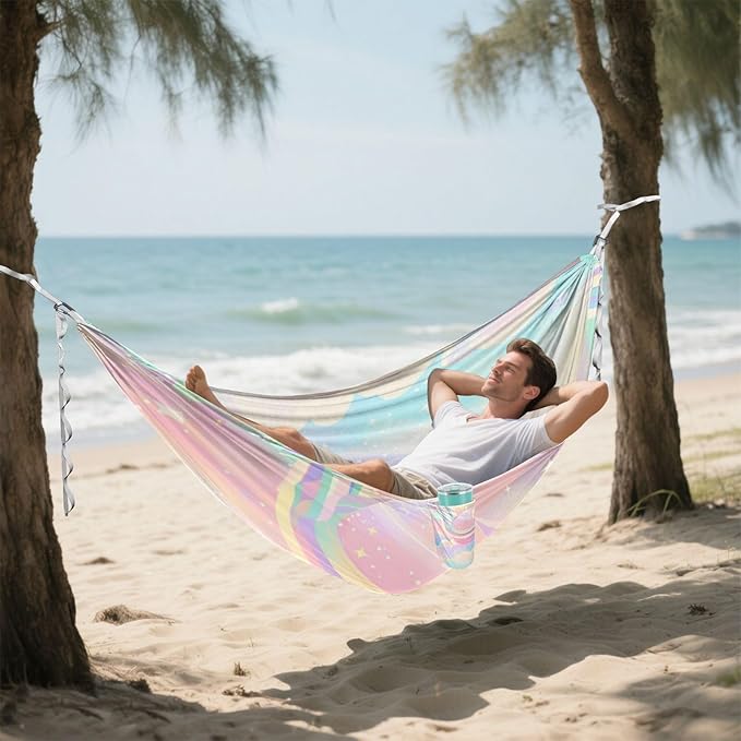 A Pastel Rainbow Sky 330lb Capacity Hammocks with Hanging Rope Rope Hammock for Outside Patio Garden Bases para hamacas para adultos