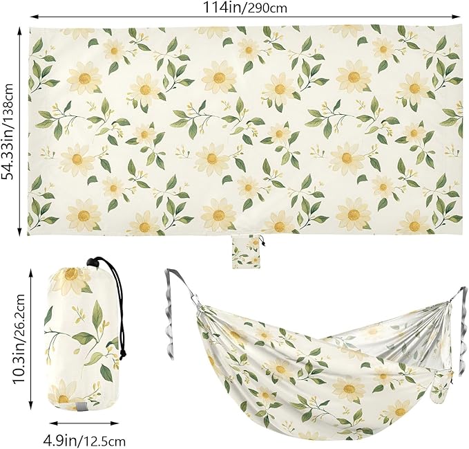 Camping Hammock Outdoor Hammocks for Outside Cream Daisy Beach Trees Portable Lightweight with Pockets Tree Straps Indoor Small