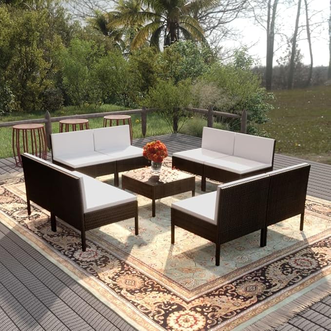 9 Piece Patio Lounge Set with Cushions,Patio Sofa,Outdoor Daybed,Patio Seating,Outdoor Furniture Sets,Patio Conversation Sets,Modern Set,Outdoor Patio Chairs,for Backyard,Garden,Poly Rattan Black