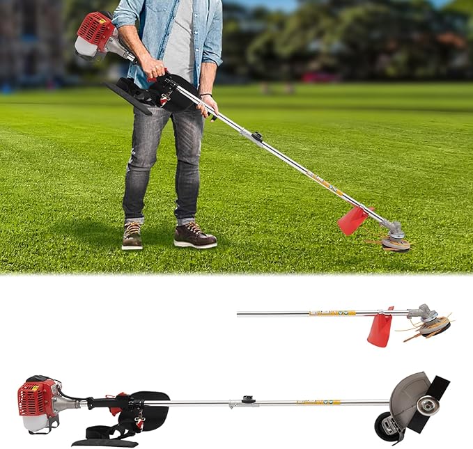 Weed Wacker, 2-Stroke 26CC Gas Powered Trimmer Lawn Tool, Lawn Trimming Machine, 2T Head W/Roller, 33.8 Oz Large Fuel Fank for Home Lawn Garden Mowing, Orchard Mowing
