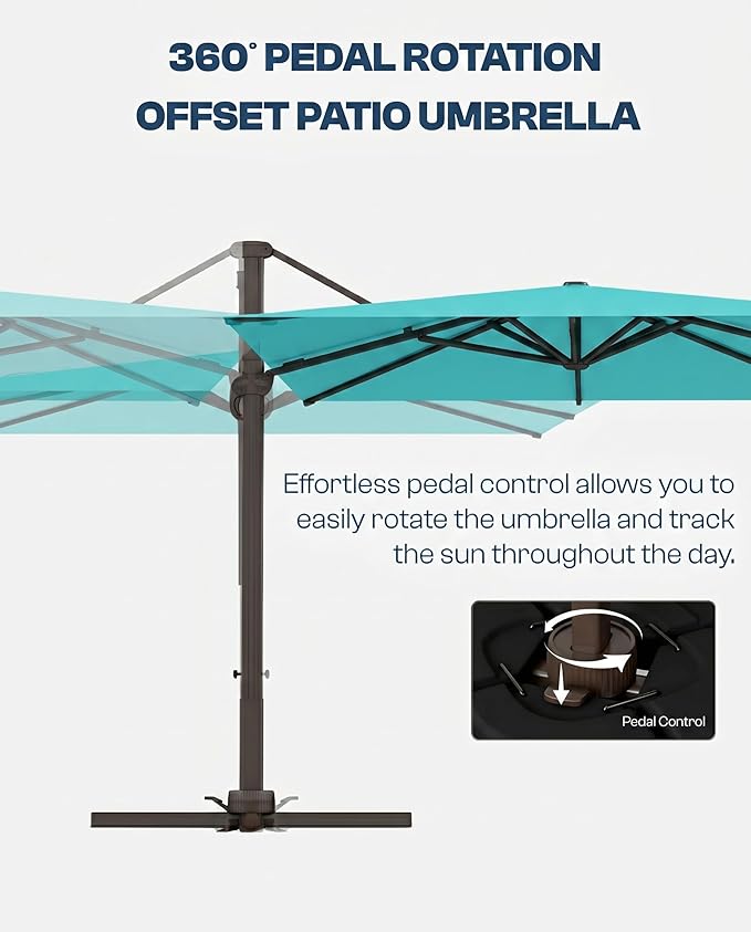 8' X 8' Patio Umbrella, Cantilever Umbrella with 360°Rotation, Offset Patio Umbrella with Easy Tilt & Fade Resistance for Pool Deck Garden Backyard, Peacock Blue (Base not Included)