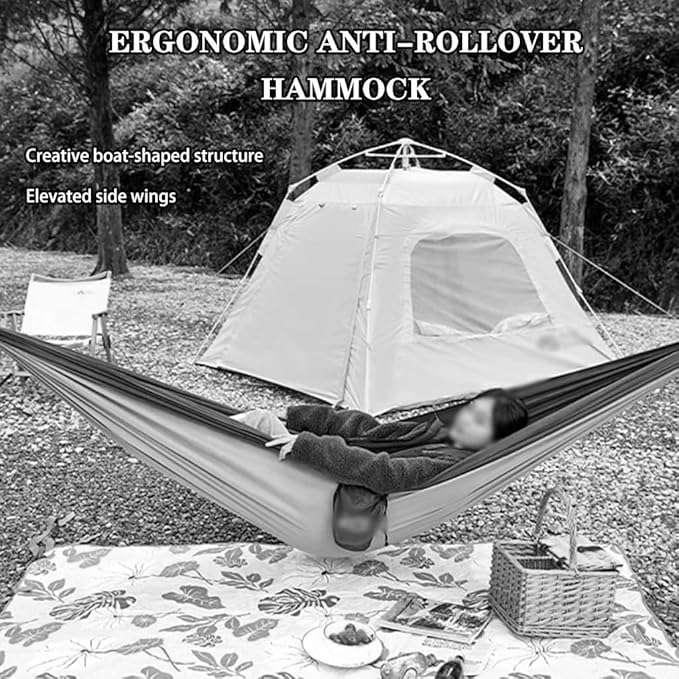 Outdoor Creative Color Matching Double Hammock, Garden Anti-Rollover Hammock Chair, Storage Bag/Carabiner/Rope, Load Bearing 300kg/661.4lbs(Blue)