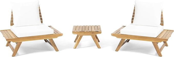 Christopher Knight Home Sedona Outdoor 2 Seater Acacia Wood Conversation Set with Coffee Table, Teak and White