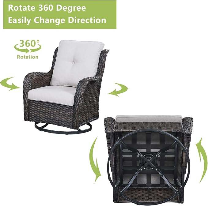 Rilyson 6 Piece Outdoor Patio Furniture Set - Rattan Wicker Patio Conversation Sets with 2 Swivel Rocker Chairs,2 Ottomans,1 Loveseat and 1 Coffee Table for Outside Porch Deck Backyard(Brown/Beige)