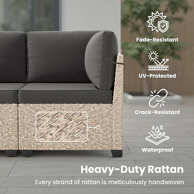 Soohow 7-Piece Patio Furniture Set, Outdoor Sectional All-Weather Wicker Patio Conversation Set for Garden, Porch, Backyard - Grey Cushions