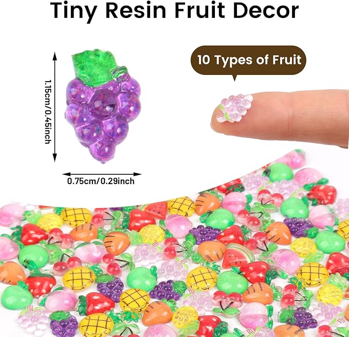 200pcs Mini Fruit Decor Resin Tiny Fruits for Crafts Dollhouse Miniatures Mini Resin Things for Fairy Garden Micro Landscaping Decoration Home Decor, 10 Types(Fruits)