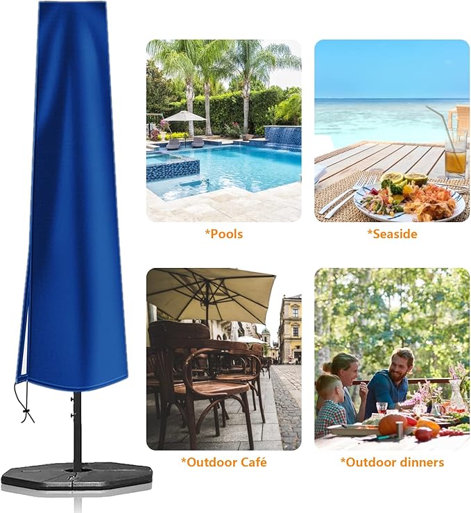 OKPOW Umbrella Cover 420D Oxford Fabric Patio Umbrella Covers Waterproof with Zip, for 9ft to 12ft Garden Outdoor Umbrella (Blue)