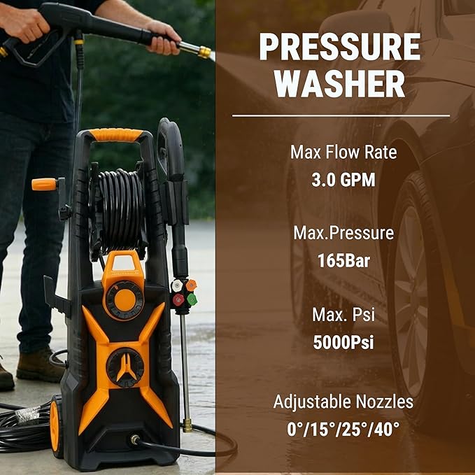 HoldwellS 2026 New P*ressure Washer 5000 MAX PSI, P*ower Cleaner with Adjustable P*ressure System, Hose Reel, 4 Quick Connect N*ozzles & Filter & F*OAM C*annon for for Cars/Home/Fences/Driveways