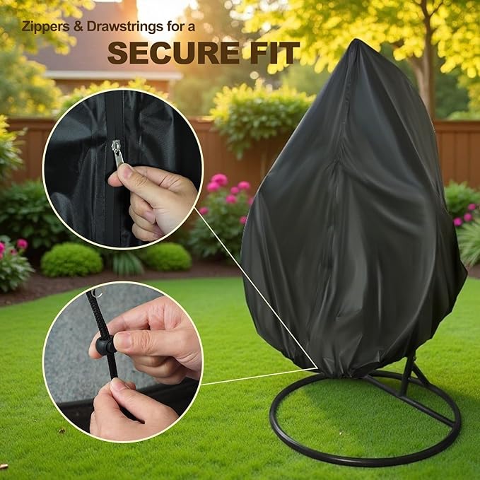 Egg Chair Cover for 75"x45" Outdoor Hanging Egg Chair With Stand, High-Density Oxford Fabric with Rain Protection, Zippered Weather-Resistant Patio Cover, Waterproof Black with Storage Bag