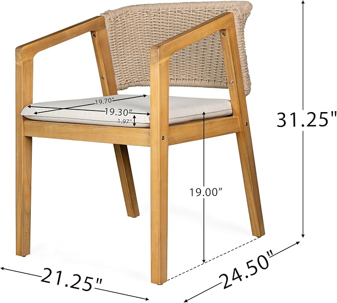 Merax Acacia Wood Outdoor Dining Set for 5, All Weather Patio Table and 4 Chairs with Rattan Wicker for Garden, Backyard, Poolside, Balcony, Light Teak