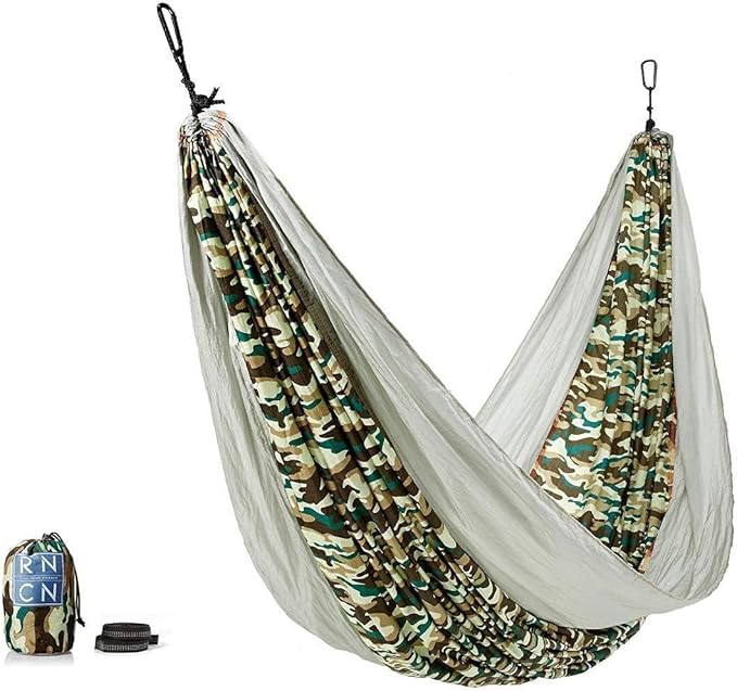 Rincon Camping Hammock with Tree Straps, Indoor Outdoor, Travel, Portable, Backpack, Double Parachute Hammock with Bag (Camo)