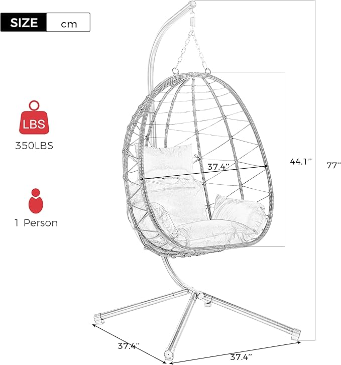 Hanging Egg Chair with Stand, Comfy Indoor/Outdoor Rattan Swing Hammock Chairs, 350lbs Capacity for Patio, Bedroom, Garden (Red)