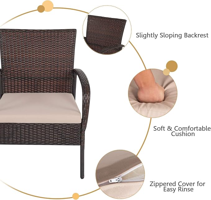 COSTWAY 4PCS Patio Rattan Furniture Set Outdoor Conversation Set Coffee Table w/Cushions