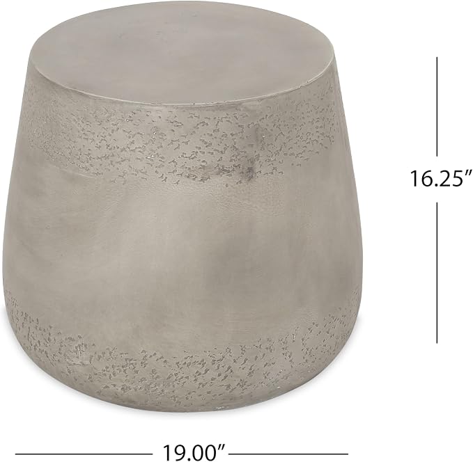 19" Small Concrete Side Table, Round End Table, MGO Coffee Table for Living Room for Apartment, Home Office, Light Grey