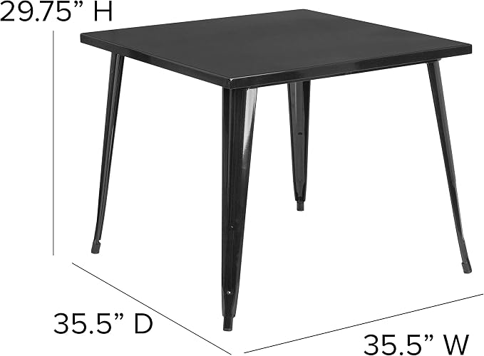 EMMA + OLIVER Commercial Grade 35.5" Square Black Metal Indoor-Outdoor Table
