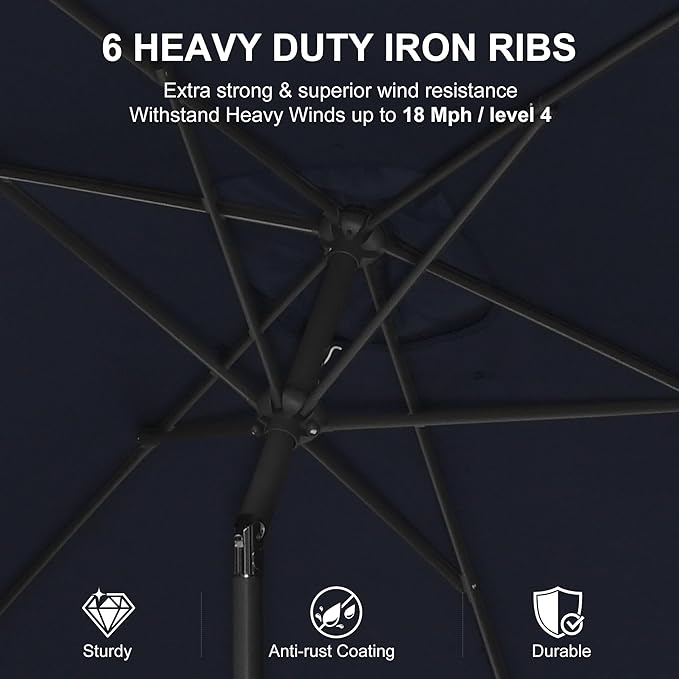PURPLE LEAF 6.5' x 10' Rectangular Patio Umbrella Outdoor Table Umbrella Aluminum Frame Market Umbrella Sun Umbrella for Garden Deck Lawn Pool Navy Blue
