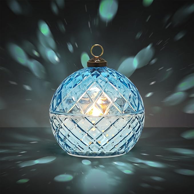 WNP Glass Flameless LED Candles Decorative Light Birthday Gift for Her,Battery Operated Flickering Electric LED Ball Candles,Jar Candle for Home with Glass Cover Gifts for Mom,Sister,Women(Blue)