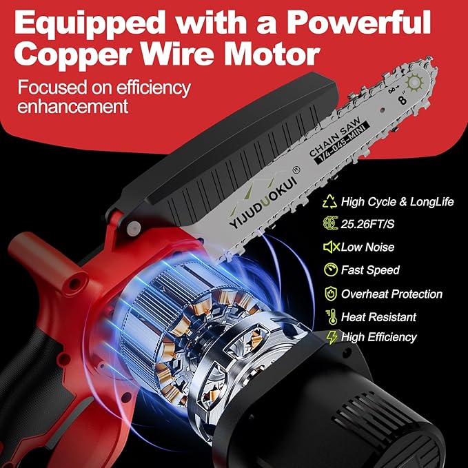 8" Cordless Mini Chainsaw with 2 Batteries | for Pruning, Trimming and Small Wood Cutting
