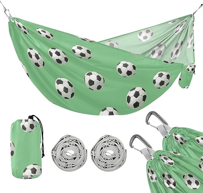 Camping Hammock Outdoor Hammocks for Outside Green Football Beach Trees Portable Lightweight with Pockets Tree Straps Indoor Small