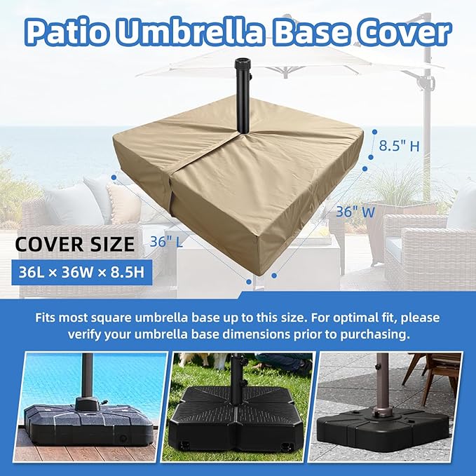 Patio Umbrella Base Cover Heavy Duty Polyester Weather-Resistant Waterproof Outdoor Cantilever Umbrella Stand Base Cover 36"L x 36"W x 8.5"H Anti-UV Anti-Fade Outside Square Umbrella Base Covers,Beige