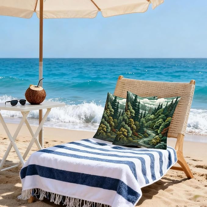 20x20 Inch Outdoor Pillow Covers Set of 2 Waterproof Throw Pillow Covers Decorative Couch Cushion Covers Art Green Forest Square Pillowcases Protectors for Patio Garden Sofa