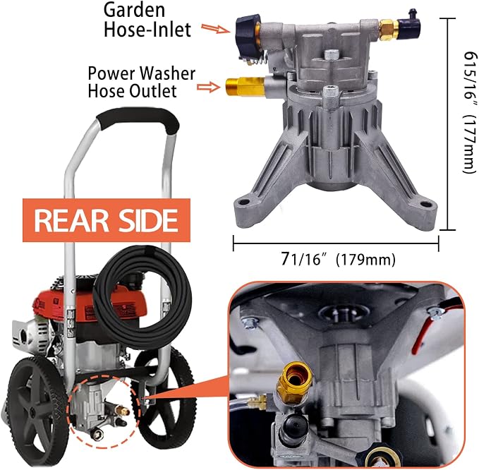 7/8'' Shaft Pressure Washer Pump Replacement Rear Inlet/Outlet 2400-2800PSI Pumps Replacement for Power Pressure Washer, Compatible with GCV160&GCV190, Craftman, Simpson, Ryobi, Honda and More Engine