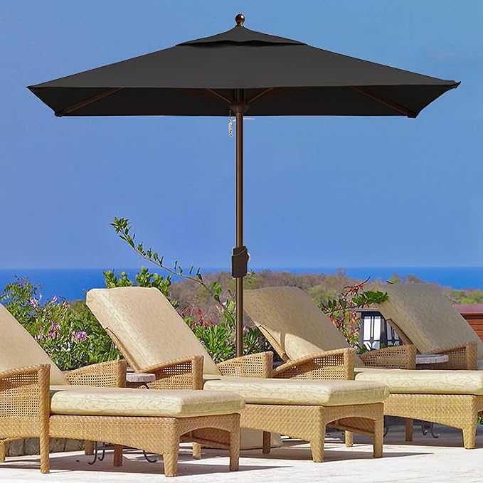 EliteShade USA 10-Year-Non-Fading 6x6Ft Square Market Patio Umbrella, UPF 50+ UV Protection Performance Sun Umbrella, Heavy Duty Commercial Grade Outdoor Table Umbrella with Crank, Windproof Vented Top for Garden, Pool, Deck and Outdoor Playsets, Black