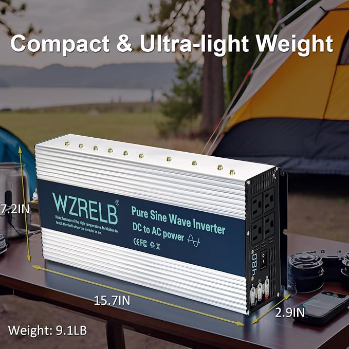 WZRELB 5000W Pure Sine Wave Inverter 36V DC to 110V 120V AC with LED Display,Remote Controller,Off-Grid Power Converter 10000W Surge with 4 AC Outlets, Hardwire Terminal for Home, RV, Truck, Camping