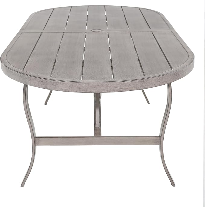 Ulax furniture Oval Outdoor Patio Dining Table - Weather-Resistant Steel Frame & Wood-GrainTabletop with Umbrella Hole - for Garden, Backyard, Patio Use (Table x 1)