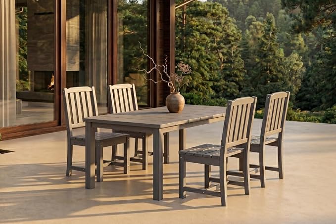 Perli™ 5-Piece Outdoor Dining Set, All-Weather HDPE Patio Furniture with 4 Armless Chairs and Rectangular Table, UV-Resistant 4-Person Set for Deck, Backyard, Grey