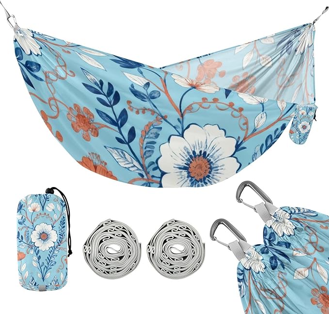 Bright Floral Hammocks with Hanging Rope Tree Hammock for Outside Patio Backyard Poolside