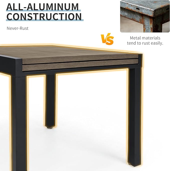 Expandable Patio Dining Table for 4-6 Person, Aluminum Extendable Outdoor Table, 32"-65" Adjustable Patio Table, Square/Rectangular Outdoor Accent Table for Garden, Backyard, Poolside, Gray