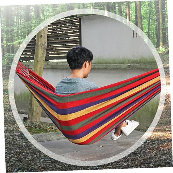 Camping Hammock Outdoor Canvas Striped Hanging Chair 190x85cm Portable Rainbow Color for Garden Patio Swing Use