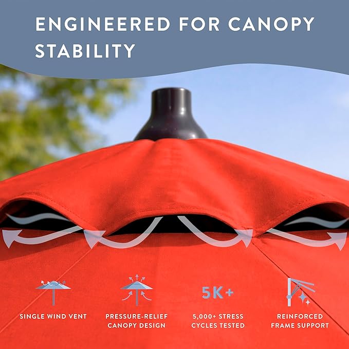 California Umbrella 12-Year Protection 7.5-Ft Outdoor Patio Umbrella, Sunbrella Fade-Resistant Fabric, Auto-Tilt, Heavy Duty Aluminum Frame, 8 Reinforced Ribs for Pool or Deck, Bronze Pole, Melon