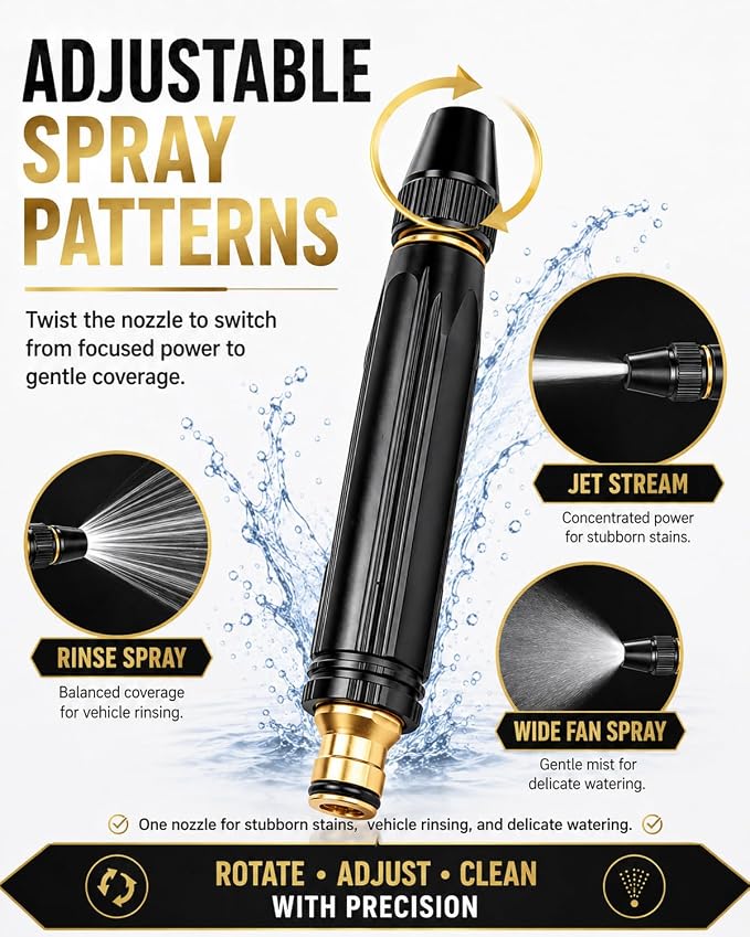Home High Pressure Car Wash Water Gun Washing Cannon Connector Set Direct Spray Power Jet Water with Three Spray Modes Multi Function Watering Sprayer Cleaning Yard Pets Car Booster Nozzle