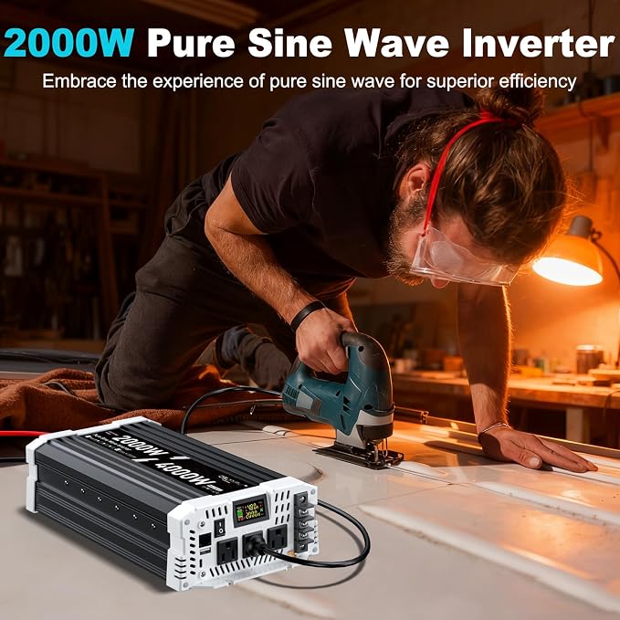 48V Inverter 2000 Watt Inverter, Pure Sine Wave Inverter, Power Inverter with Remote Control, 48V DC to 110V AC, 3 AC Outlets, USB & Type-C Ports, LCD Display for RV, Solar, Home Backup Power
