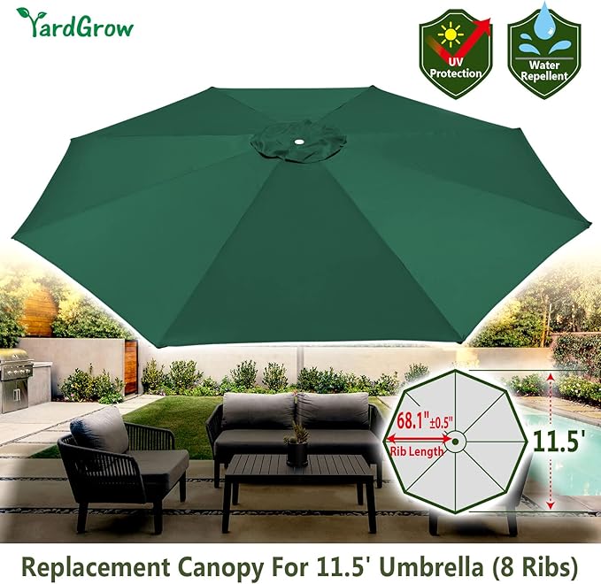 YardGrow 11.5ft 8 Ribs Umbrella Canopy Replacement for Patio Umbrella, Frame NOT Included, Umbrella Replacement Canopy ONLY