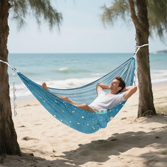 Blue with Gold 330lb Capacity Hammocks for Camping Tree Hammock for Patio Backyard Lounge Base Silla hamacas para adultos