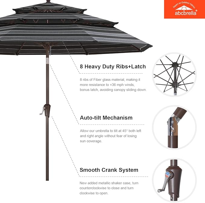 ABCCANOPY 5-Year 10-Year No Fading 9FT 3 Tiers Patio Umbrella, Outdoor Table Umbrella with 8 Sturdy Ribs for Deck, Backyard, Garden, Yard