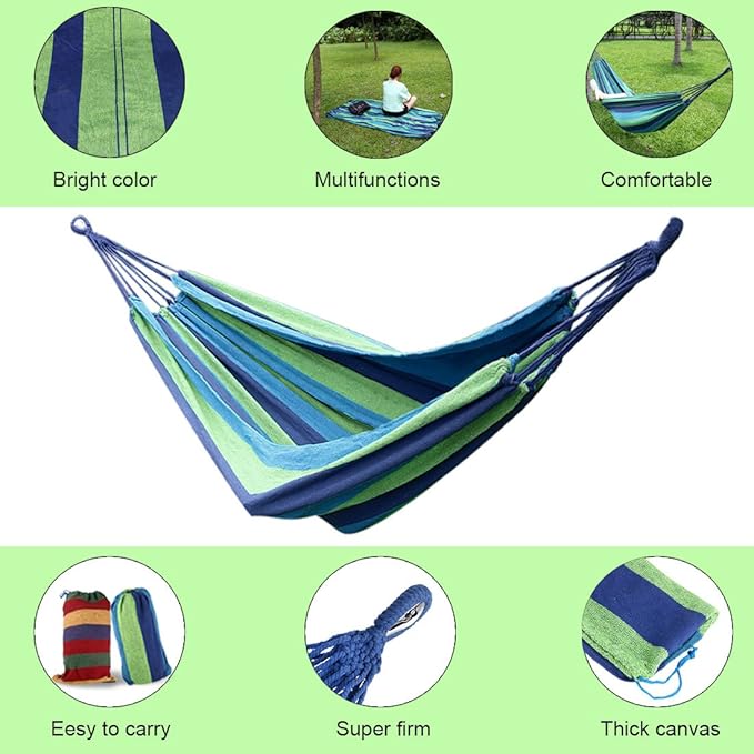 Ruilogod Single/Double Hammock Portable Swing Hanging Bed for Backyard, Park, Outdoor and Indoor Use, Free Carrying Bag Included Blue 200cm x 100cm Combo C (id: 396 d6b 86e 31a 668