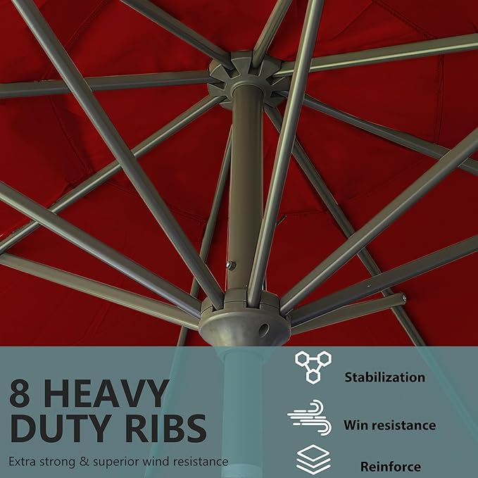 9FT Outdoor Patio Umbrella Outdoor pool Umbrella with Push Button Tilt and Crank, Market Umbrella 8 Sturdy Ribs UV Protection for Garden, Deck, Backyard (Red)