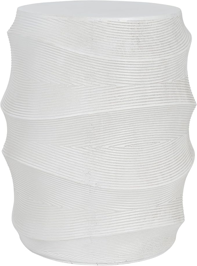 Christopher Knight Home Janna MGO Outdoor Side Table, Round Patio Decorative Small End Table with Layered Surface, Lightweight Concrete Garden Accent Table for Patio Balcony, No Assembly, White
