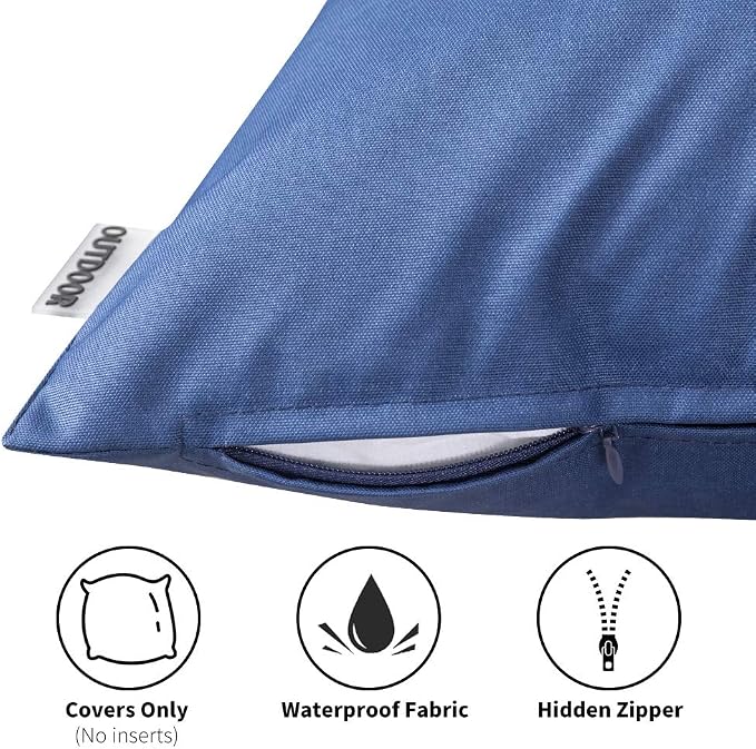 MIULEE Pack of 2 Decorative Outdoor Waterproof Pillow Covers 18x18 Inch Navy Blue with 4 Packs of Outdoor Pillow Inserts