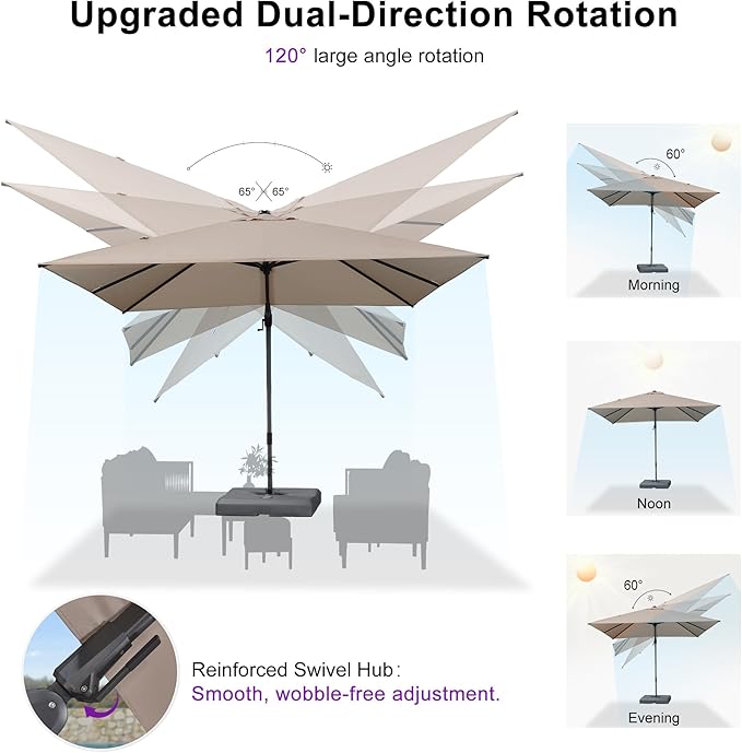 PURPLE LEAF 10' X 10' Swivel Outdoor Patio Aluminum Umbrella with Base Left-right Tilting Cantilever Offset Umbrella with UV Resistant Heavy Duty Fabric for Deck Pool Patio Backyard, Sand Dune